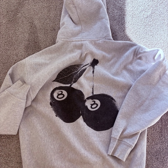 Stussy Heather Grey Hoody with Cherry/8 Ball graphic Large - Picture 2 of 2